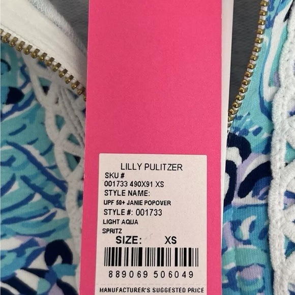 Lilly Pulitzer XS Light Aqua SPRITZ JANIE POPOVER 1/2 Zip Pullover Lace Trim NWT - Picture 8 of 8